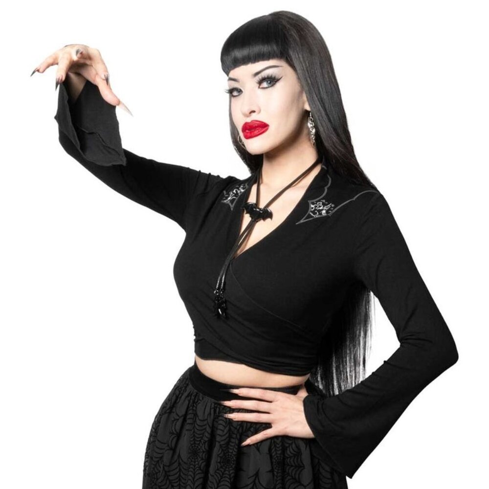 Nighttime Cemetary Tie Top Front or Back Long Bell Sleeves S-M L-XL 2XL-3XL NWT
